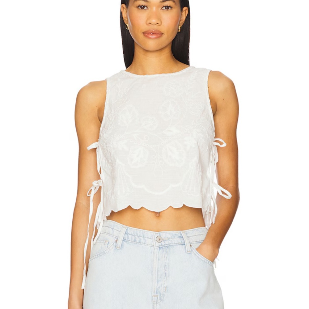 Free People White Eyelet Tie-Side Cropped Top NWT M